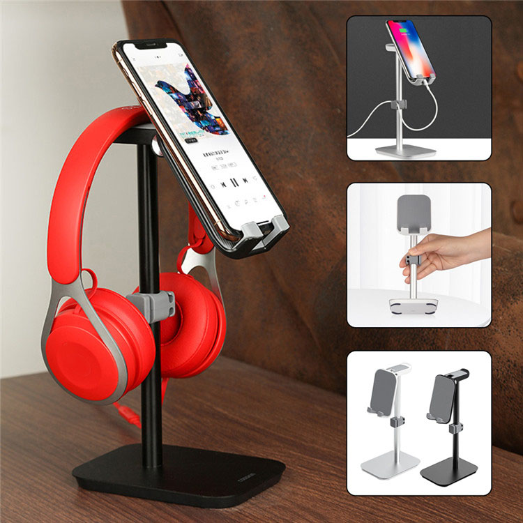 I-Aluminiyam ye-Headphone Yima i-Mobile Phone Holder yeDesika